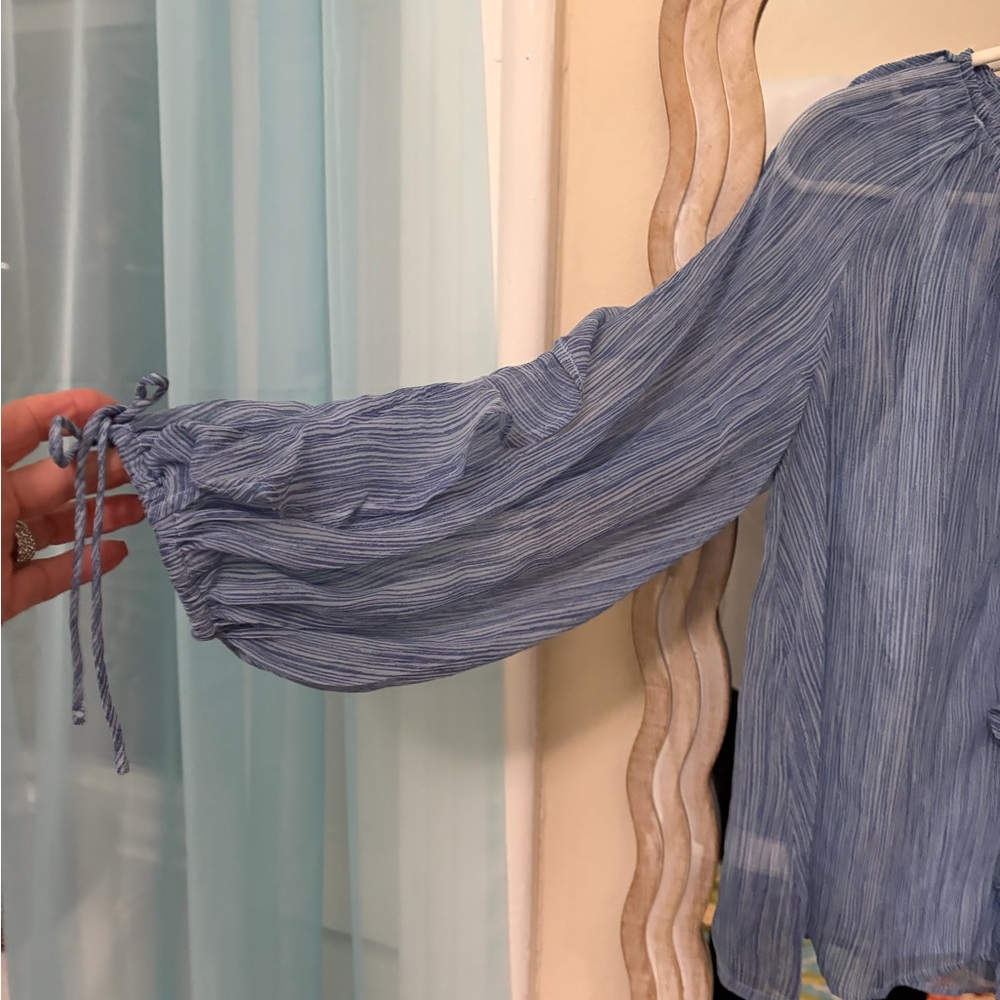 LOFT Light Blue Ruffle Blouse - Picture 3 of 4
